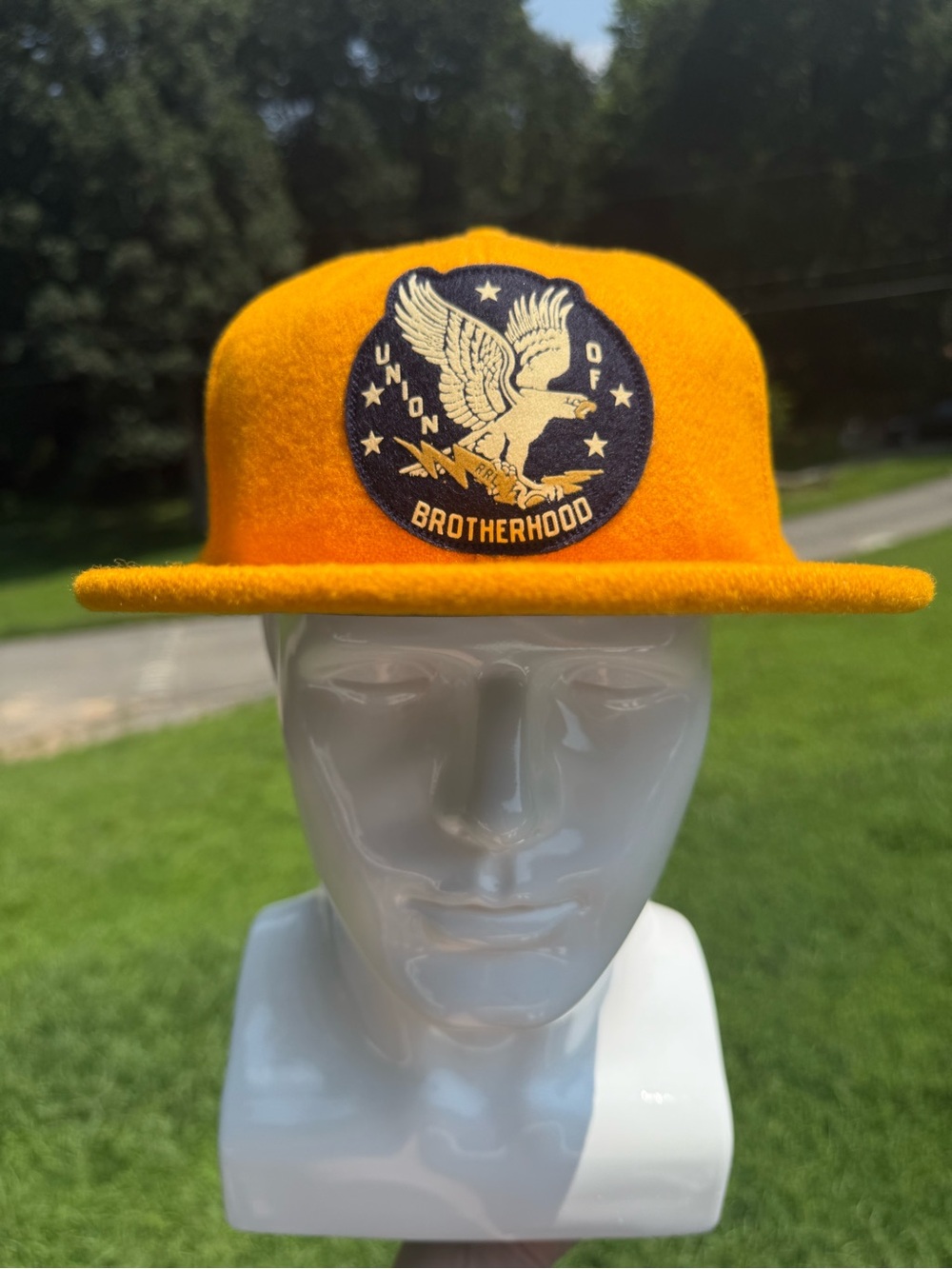 RRL Ralph Lauren Men’s Wool Leather Strap Brotherhood Eagle Cap Hat Gold NWT - Picture 4 of 17